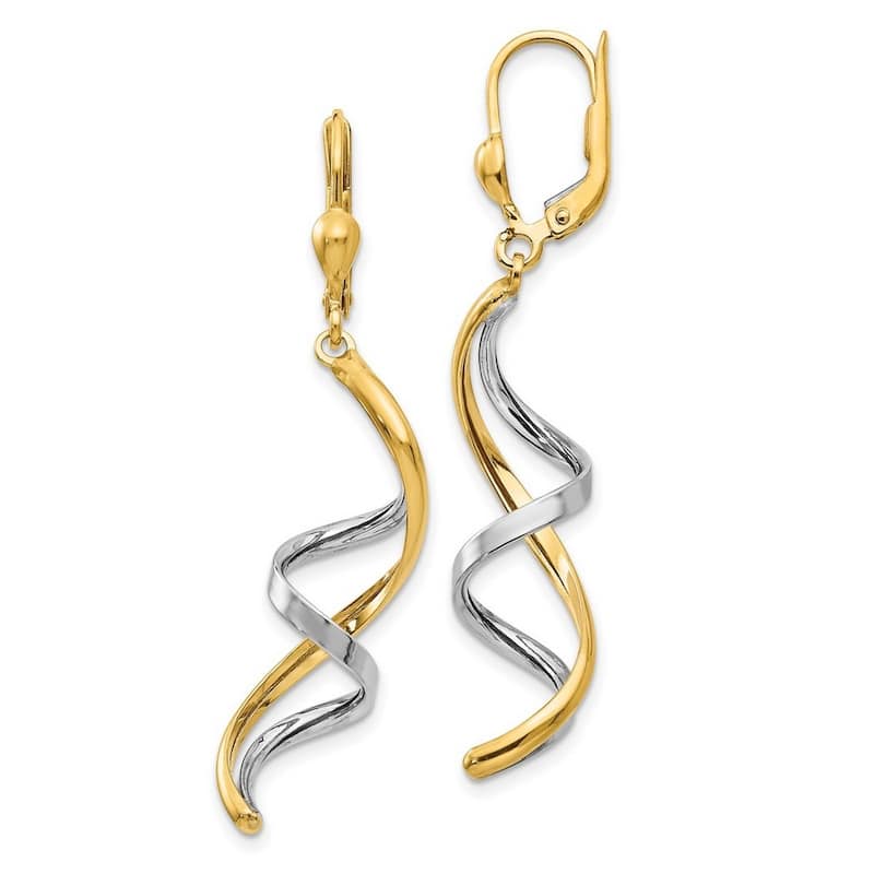Curata 10k Two Tone Gold 45x10mm Spiral Leverback Earrings