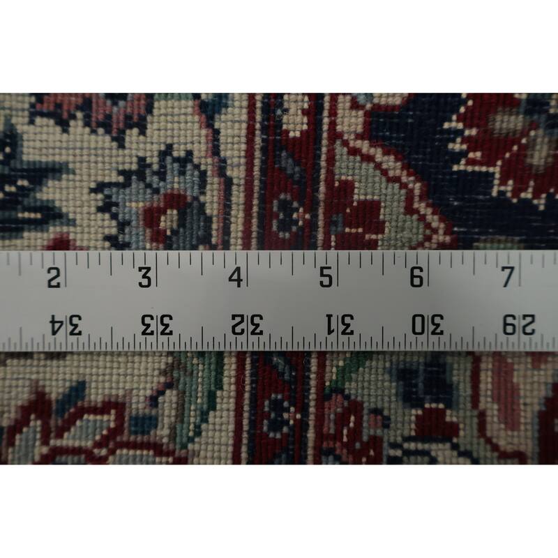 Hand Knotted Oriental 100% Wool Carpet Traditional Floral Navy Blue & Blues Kashan Runner Rug - 13' 10'' X 2' 7''