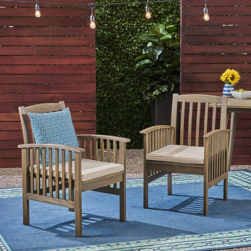 2-Piece Acacia Wood Dining Chair Set with Water-Resistant Cushions