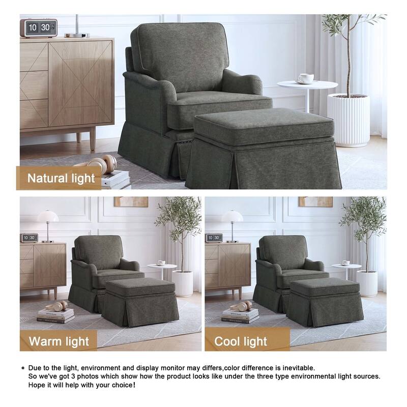 Modern Chenille Swivel Armchair and Storage Ottoman