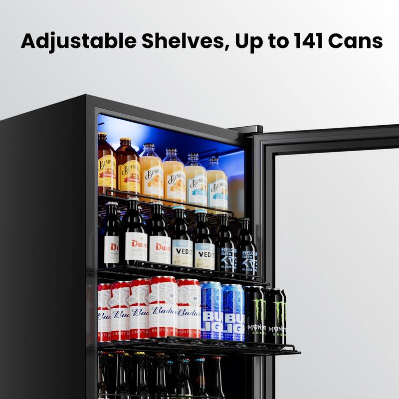 Yeego 4.6 Cu.Ft Beverage Refrigerator, Built-in or Freestanding Cooler with Glass Door, LED Light, Quiet Compressor
