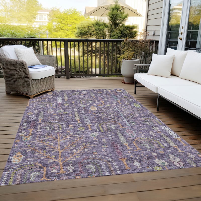 Machine Washable Indoor/ Outdoor Traditional Global Chantille Rug