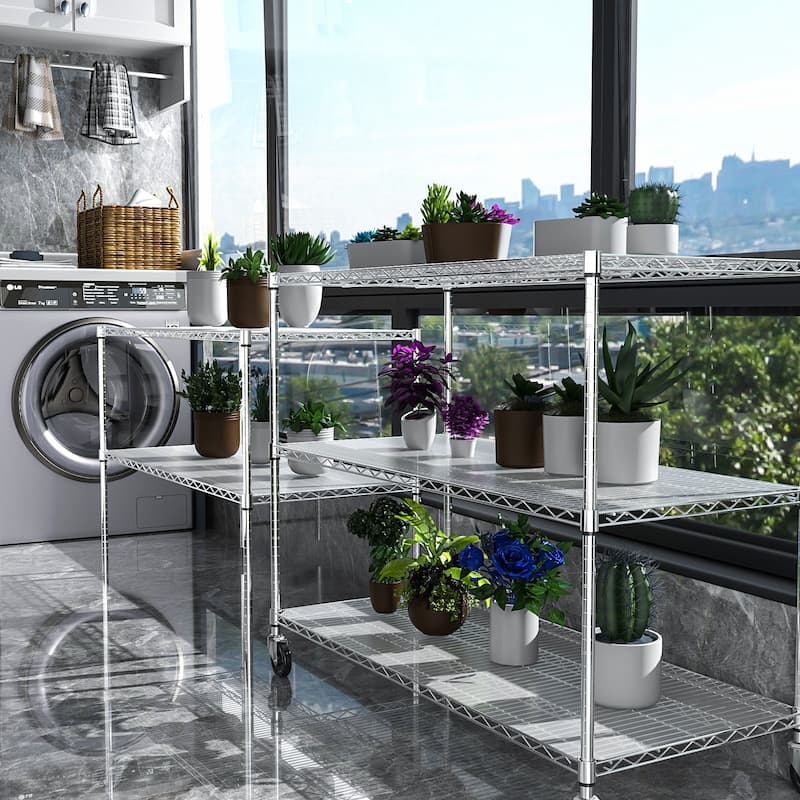 Heavy Duty Adjustable Metal Storage Rack with Wheels & Shelf Liners, 5-Tier, High Load Capacity