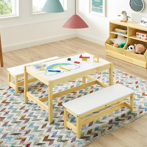 BIKAHOM Kids Activity Table and Bench Set,Drawing and Painting Table for Study,Arts,Craft and Dining