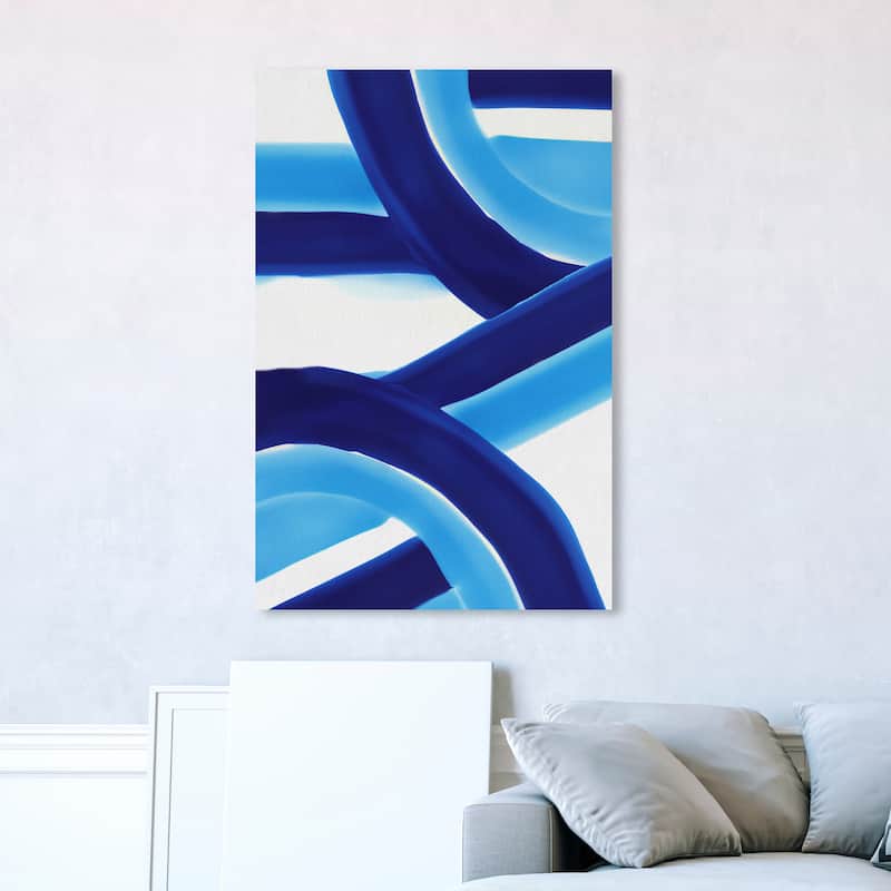 Wynwood Studio Canvas Abstract Greek Waves V Blue and Modern & Contemporary Wall Art Canvas Print - 45 x 30