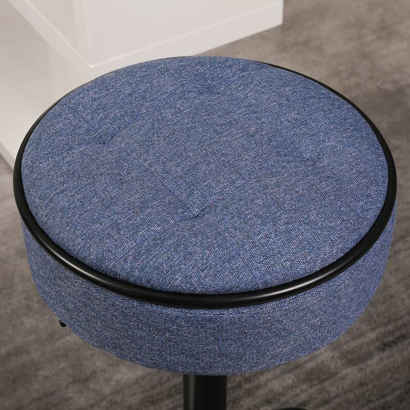 Round Storage Bar Stool Set of 2, Linen Height Adjustable Barstool, 360°Counter Height Swivel Stool