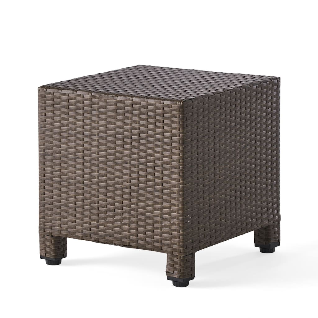 Perie Accent Table, 18 Inch Modern Square Top, Dark Brown Rattan Woven