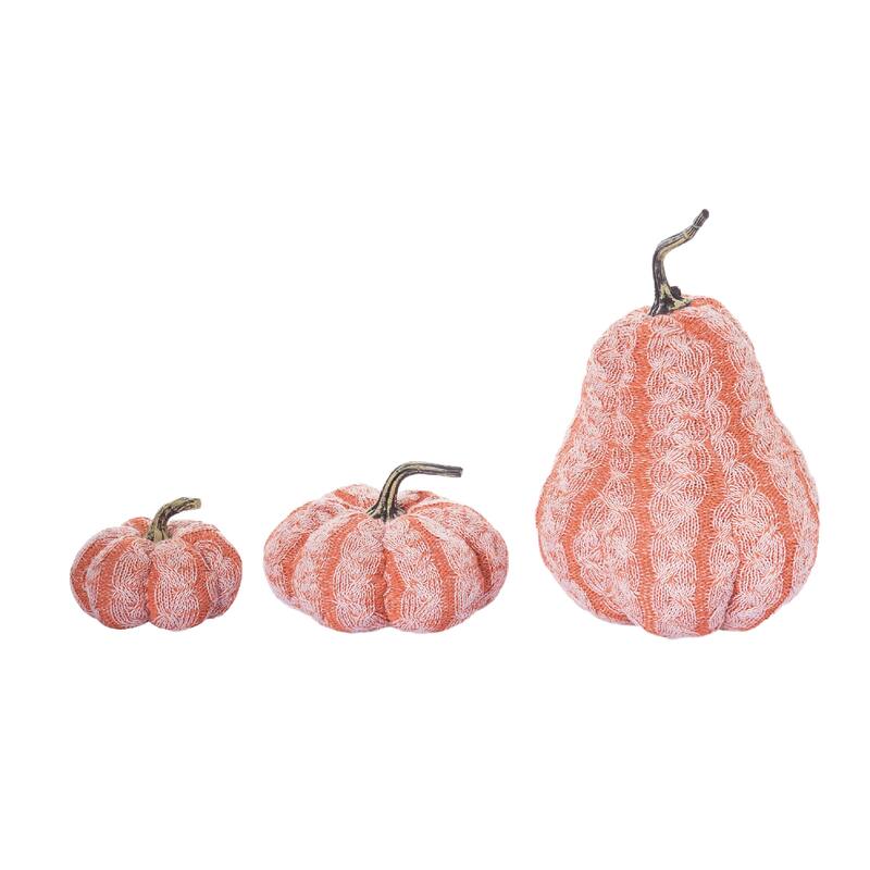 Transpac 9 in. Orange Harvest Pumpkin with Stitch Pattern Set of 3