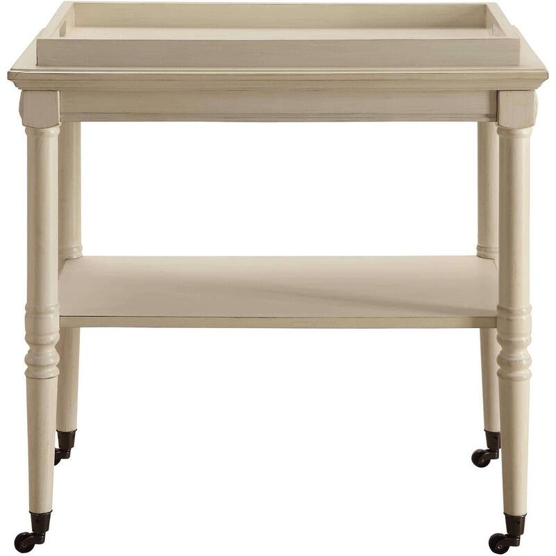 HomeRoots 30" Antiqued White Wood Rolling Bar Cart - 30" W x 18" D x 32" H