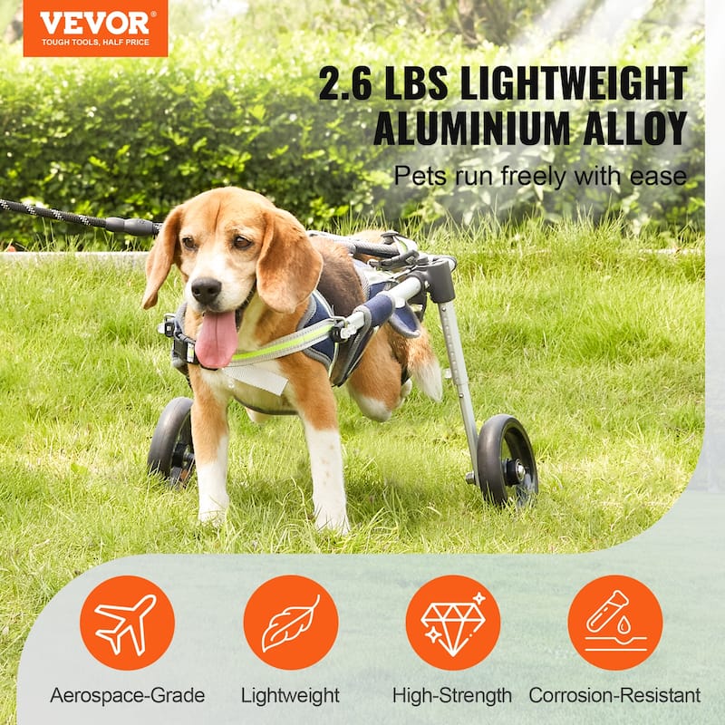 VEVOR 2 Wheels Dog Wheelchair for Back Legs, Dog Cart/Wheelchair for Injured, Disabled, Paralysis, Hind Limb Weak Pet
