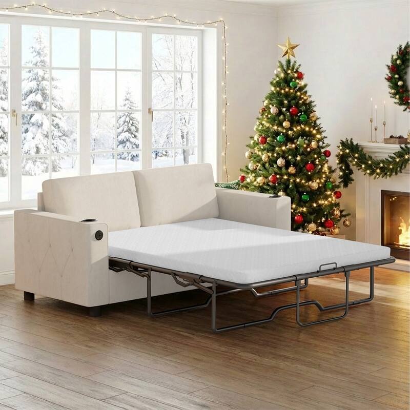 Mixoy Pull Out Sofa Bed,Sleeper Sofa Couch with Memory Foam Mattress,Cup Holder,USB,Pull Out Couch Bed