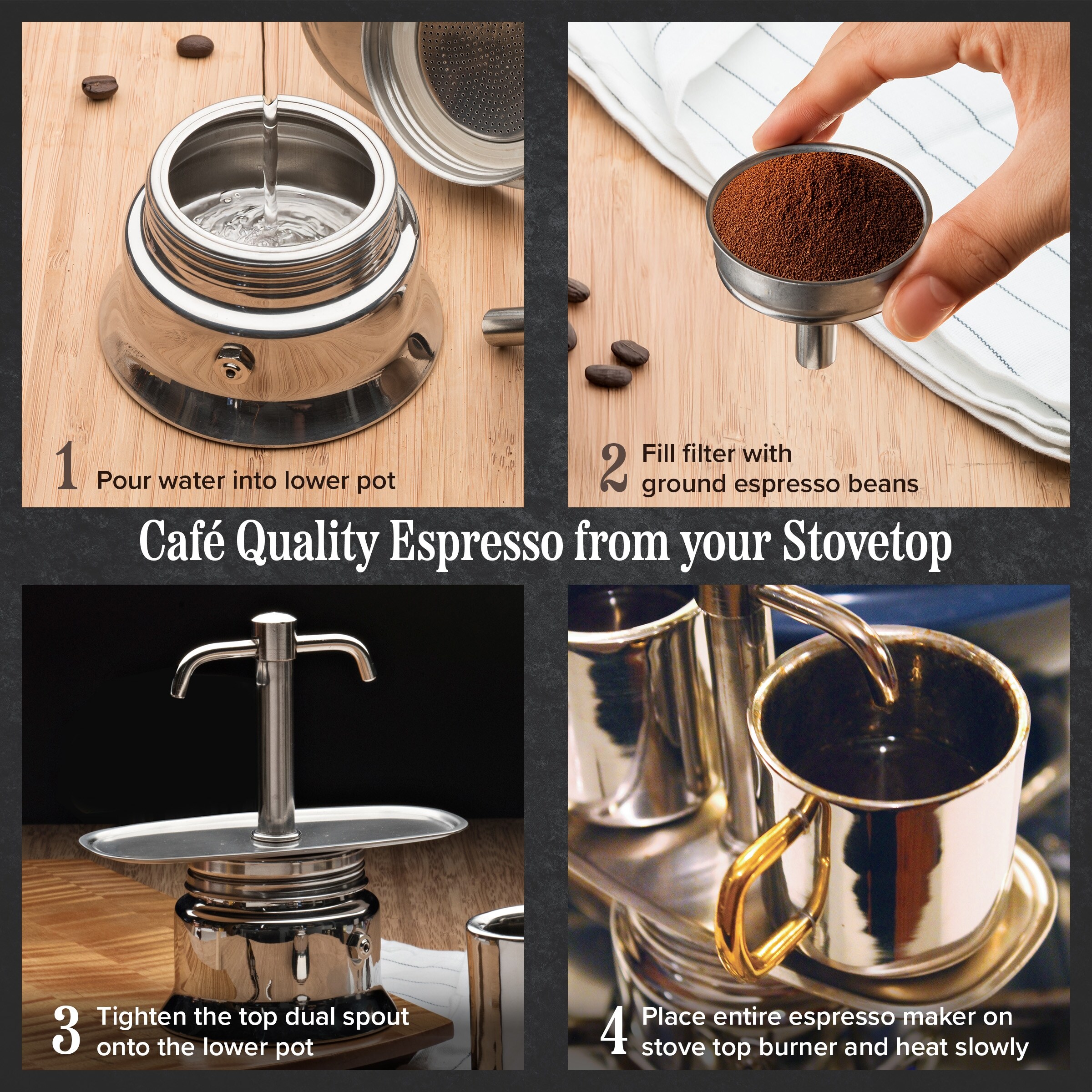 Kings County Tools Stainless Steel Double Spout Stovetop Espresso Maker -  Bed Bath \u0026 Beyond - 43380053, image size:2400x2400