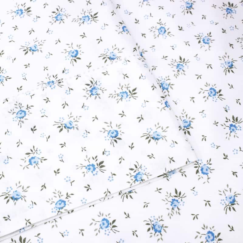 La Fleur Percale Cotton Sheet Set - Blue - Standard Pillowcase