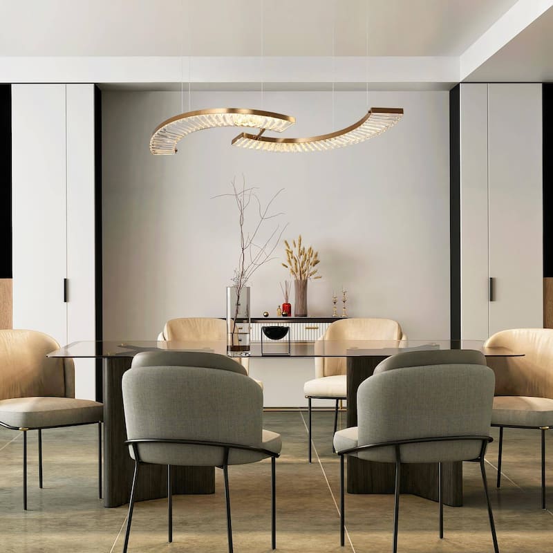 Modern Glam 1-Light LED Crystal Chandeliers Island Lights for Kitchen Island - W 40.4" x H 2" x D 16.1"