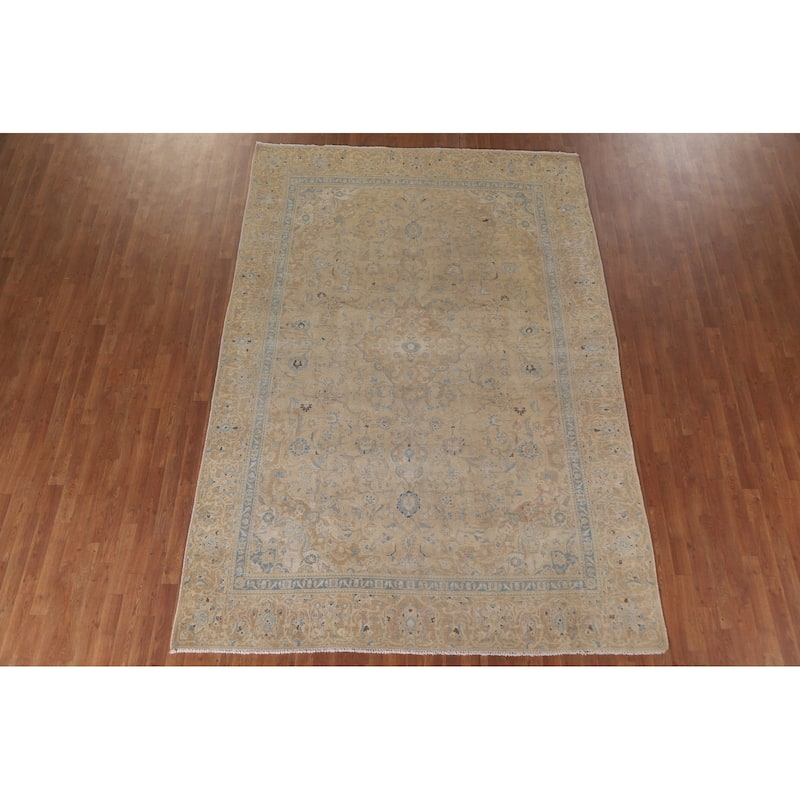 Hand Knotted Oriental 100% Wool Carpet Traditional Floral Beige & Ivories Kashan Area Rug - 10' 9'' X 7' 4''