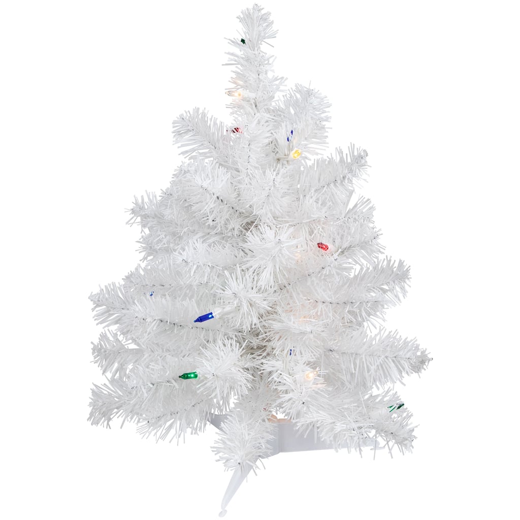 Pre-Lit Artificial Christmas Tree - 18" - White - Multicolor Lights - 1.5 Foot