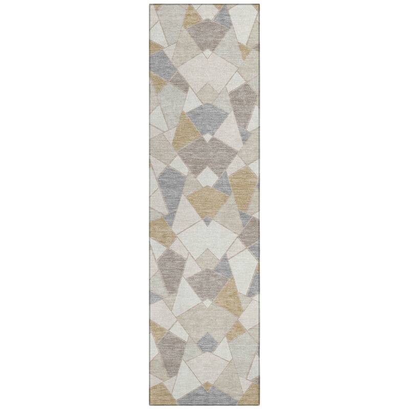 Machine Washable Indoor/ Outdoor Modern Mosaic Chantille Rug