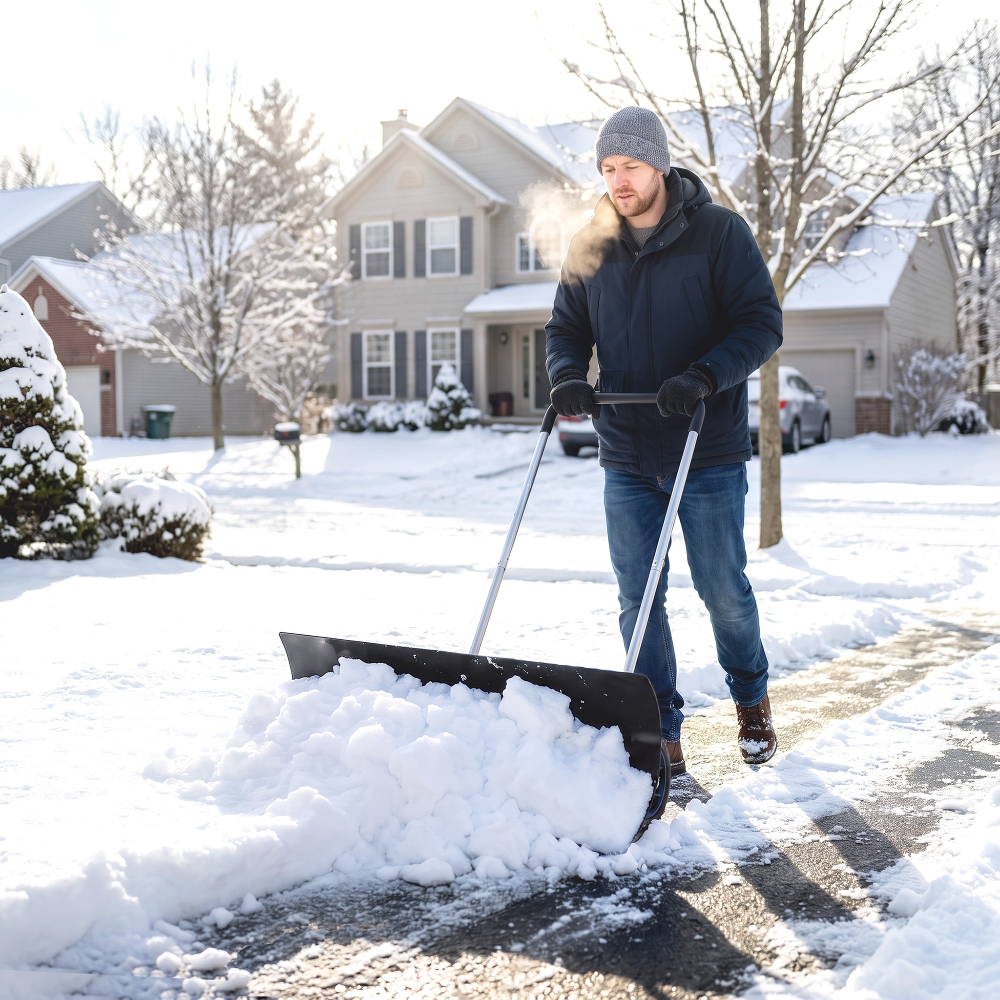 Outsunny 37-Inch Extra Wide Snow Shovel with Wheels, Angled Blade, for Driveway, Sidewalks, Garden, Deck