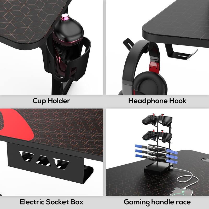 Black Gaming Desk Computer Desk with Free Full Mouse Pad & USB Charger