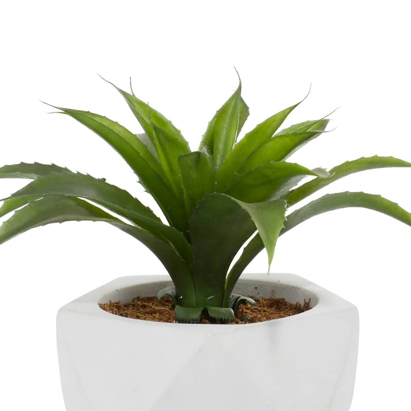 Faux Foliage Agave Artificial Plant with Realistic Leaves and White Ceramic Pot - Green - Roche River Decor - 10"W x 11"L x 10"H