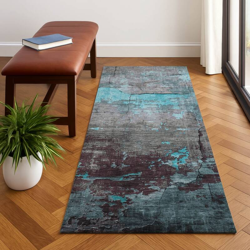 Premium Washable Super Soft Abstract Chic Mayfield Rug - Teal - 2'3" x 7'6"