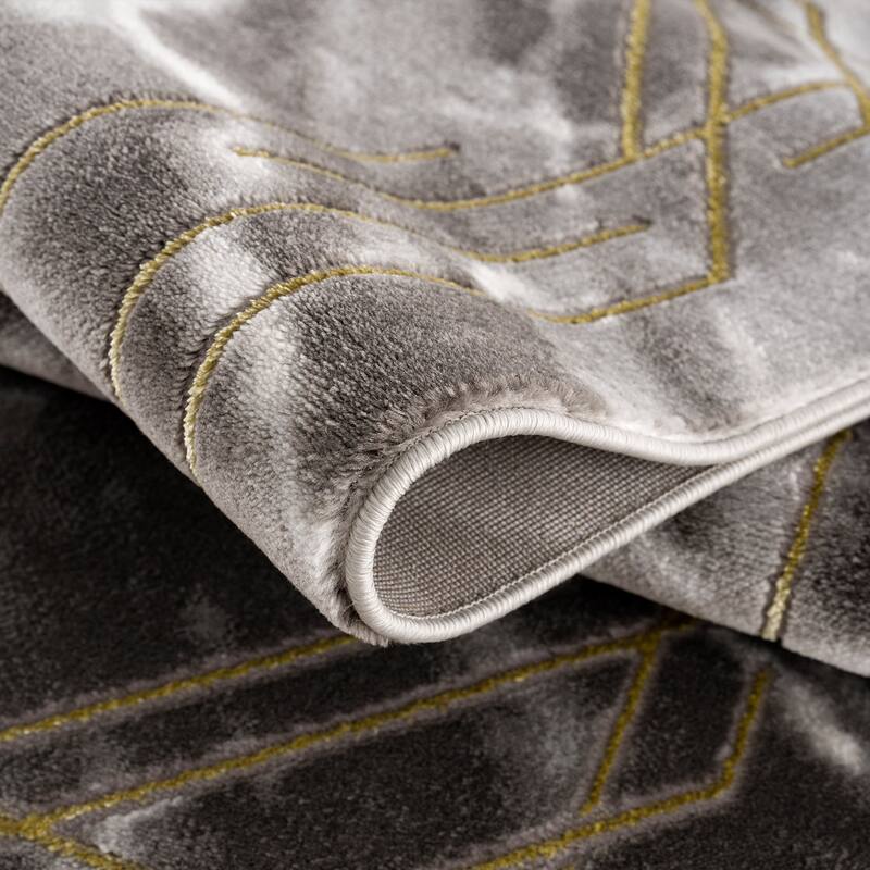 Modern Minimalistic Marble Abstract Grey Charcoal Gold Bordered Area Rug Living Room Bedroom Carpet 4x6 5x8 6x9 8x10