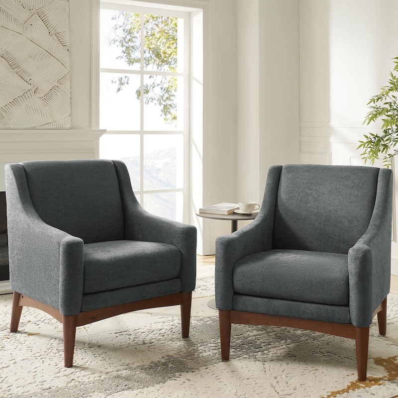Francis Mid-century Modern Upholstered Armchair with Sloped Arms and Solid Wood Legs Set of 2 by HULALA HOME - CHARCOAL