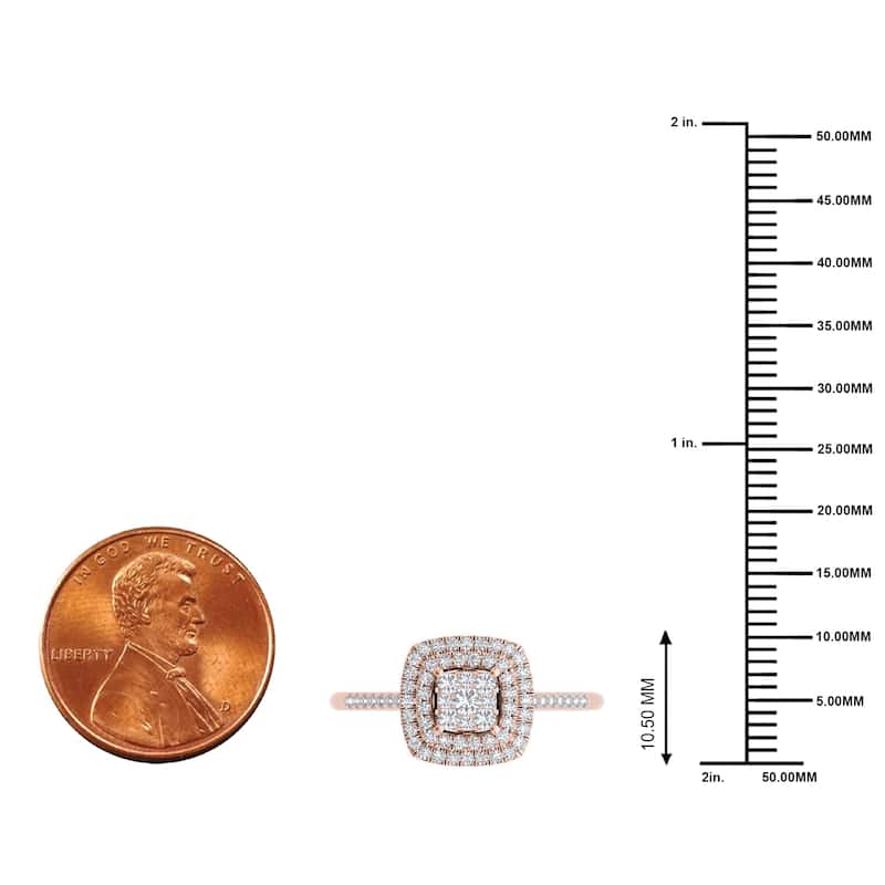 1/4ct TDW Diamond Cluster Double Halo Engagement Ring in 10k Rose Gold for Women - Rose gold