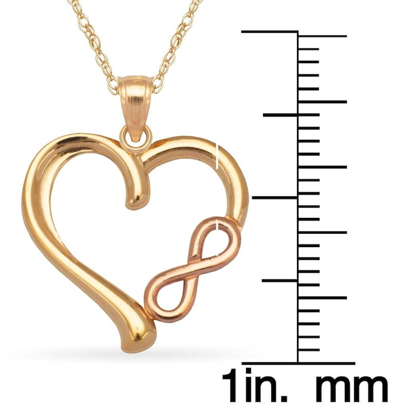 14k Gold 16-Inch Polished Infinity Heart Pendant Necklace (Choice of colors)