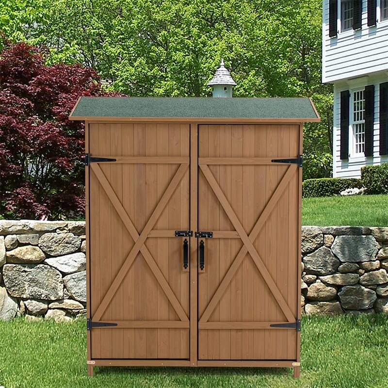 Outdoor Wooden Storage Shed with Lockable Door, Detachable Shelves