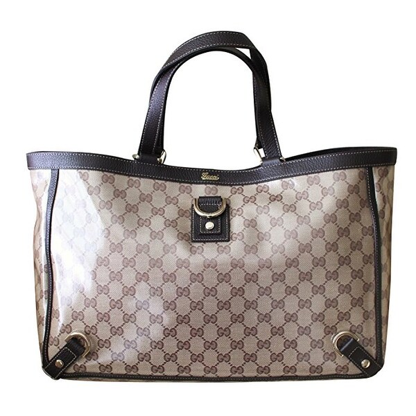 Gucci Brown Crystal GG Canvas and Leather D-Ring Tote Bag