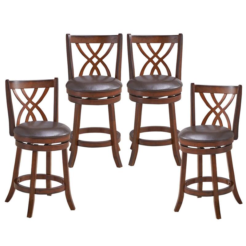 4 PCS 26"/30" Swivel Barstools Bar Chairs W/ Wood Frame and Footrests
