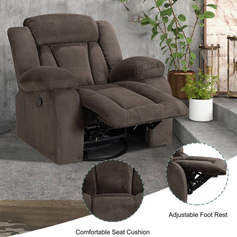 Rocker and Swivel Upholstered Recliner - Chenille-Dark Brown
