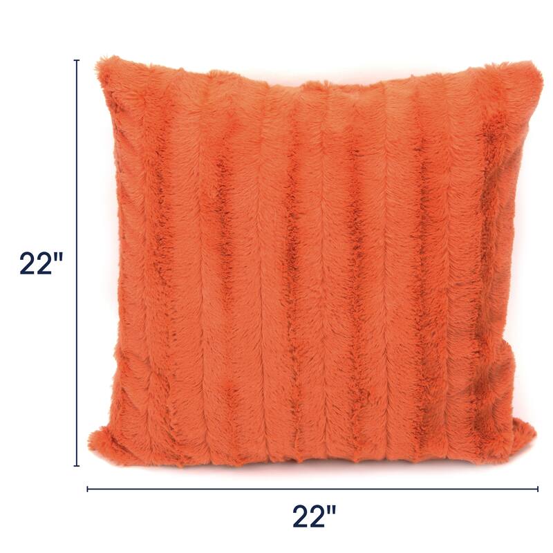 Cheer Collection Solid Color Faux Fur Throw Pillows (Set of 2) - 22 x 22 - Rust