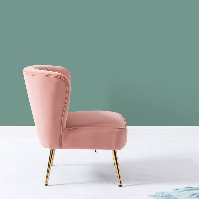 Monica Living Room Armless Accent Comfy Chair with Tufted Back and Metal Legs by HULALA HOME