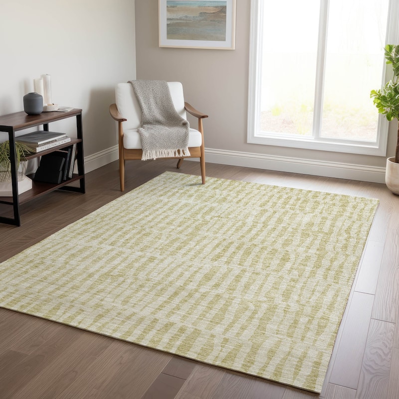 Machine Washable Indoor/ Outdoor Chantille Modern Geo Rug - Beige - 9' x 12'