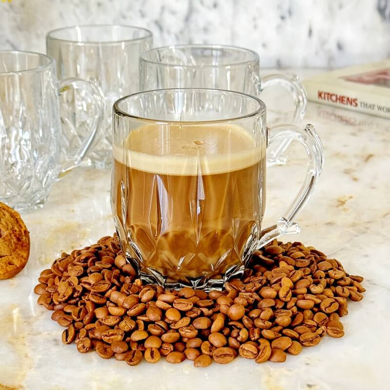 13 oz. Crystal Clear Flower Patterned Glass Mugs for Hot and Cold Beverages