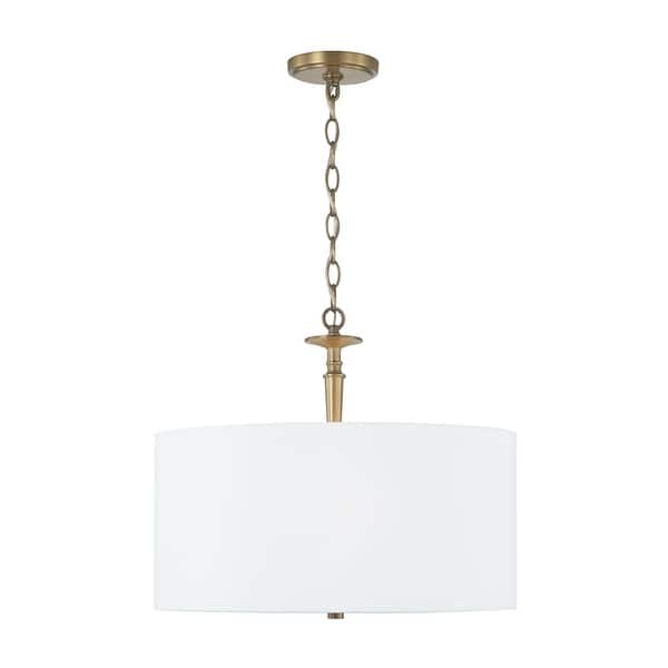 slide 2 of 8, Abbie 3-light Drum Pendant w/ White Fabric Shade & White Glass DIffuser