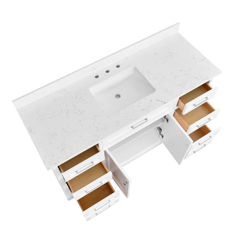 AstralLight 60 in. Single Sink Freestanding White Bath Vanity with White Quartz Stone Top