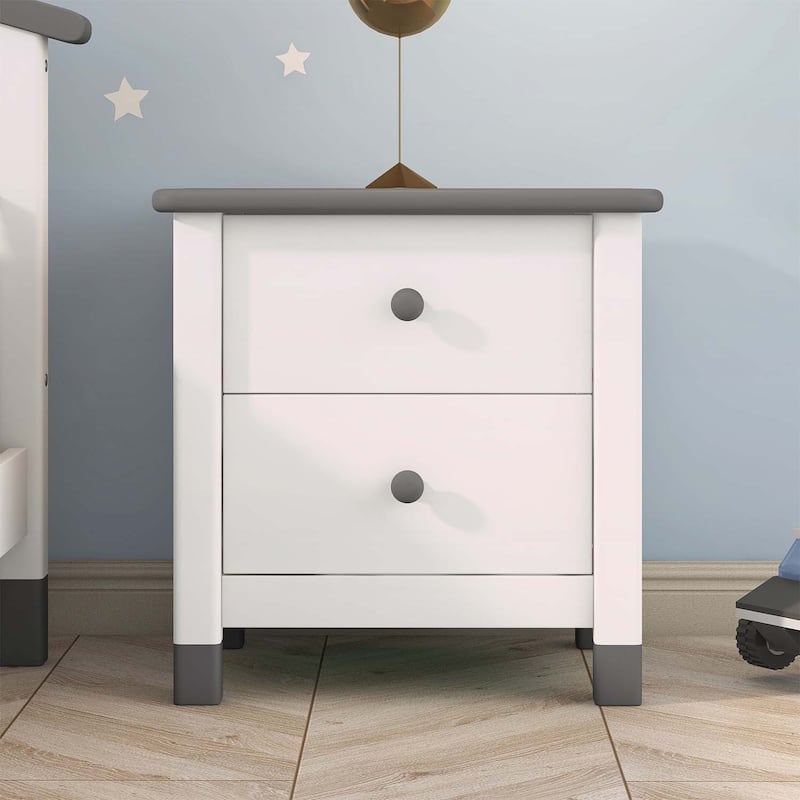 Wooden Nightstand with Two Drawers for Bedroom,Space-Saving and Sturdy Design