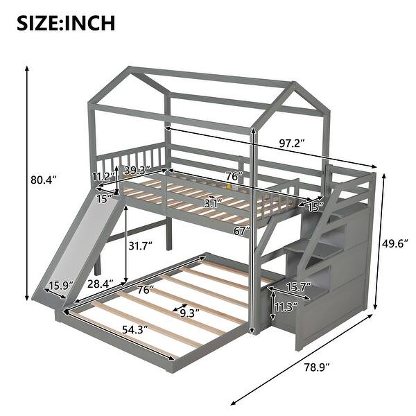 Nestfair Twin over Full House Bunk Bed with Convertible Slide and ...