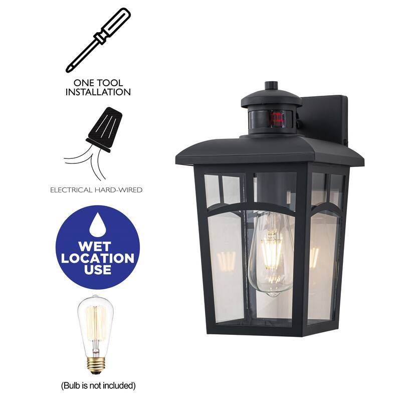C Cattleya 2-Pack Matte Black Motion Sensor Outdoor Wall Lantern Sconce with Clear Glass