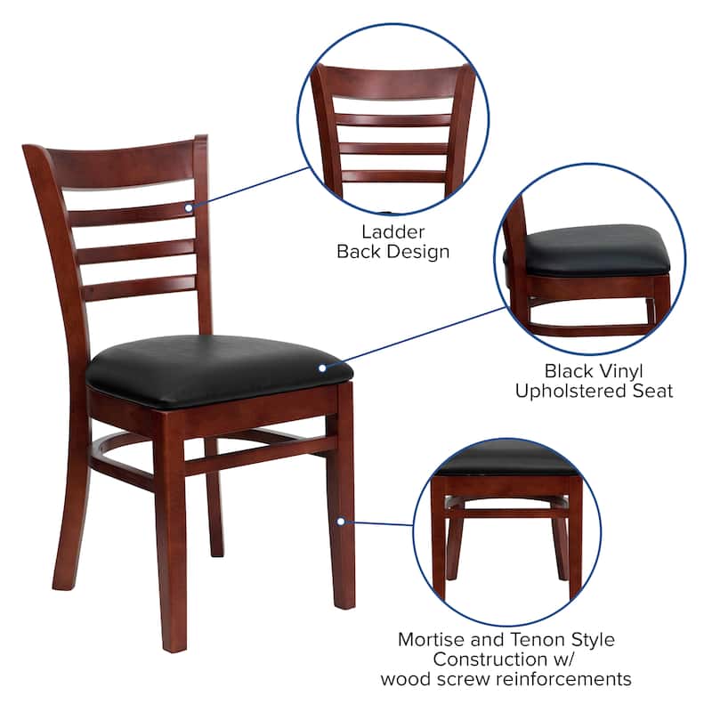 Ladder Back Wooden Restaurant Chair - 17.5"W x 20"D x 33.75"H