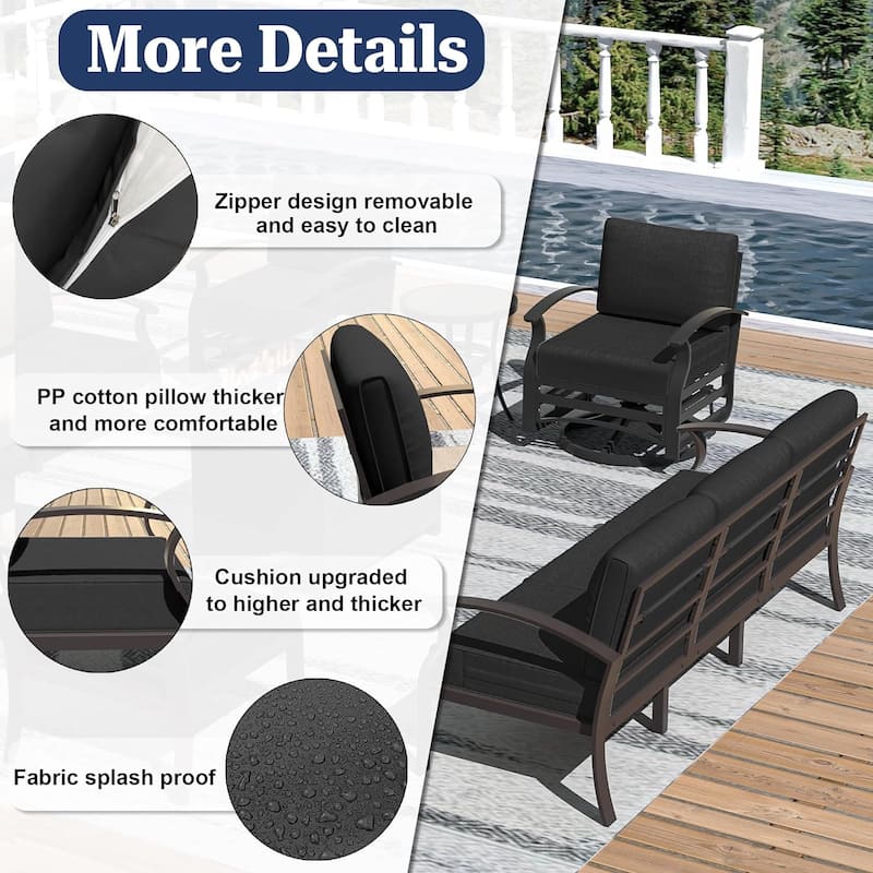 Kullavik Aluminum Outdoor Patio Furniture with Curved Armrests & Firepit Table