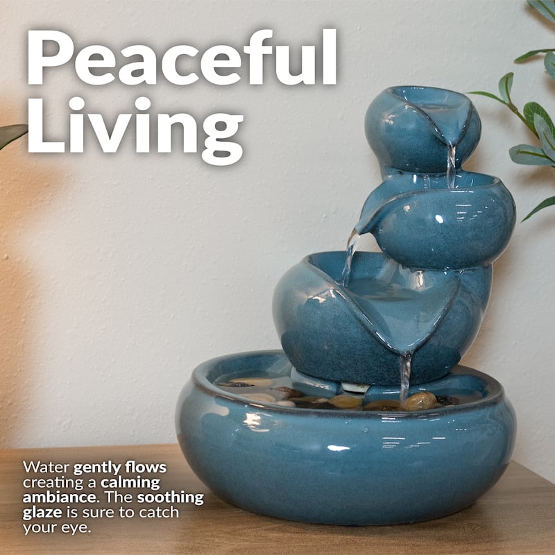 Sunnydaze Tiered Vessels Indoor Ceramic Tabletop Water Fountain - 10-Inch