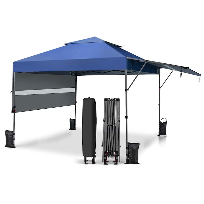 10x17.6 FT Pop Up Canopy with Dual Awnings Outdoor Gazebo Shelter - Blue