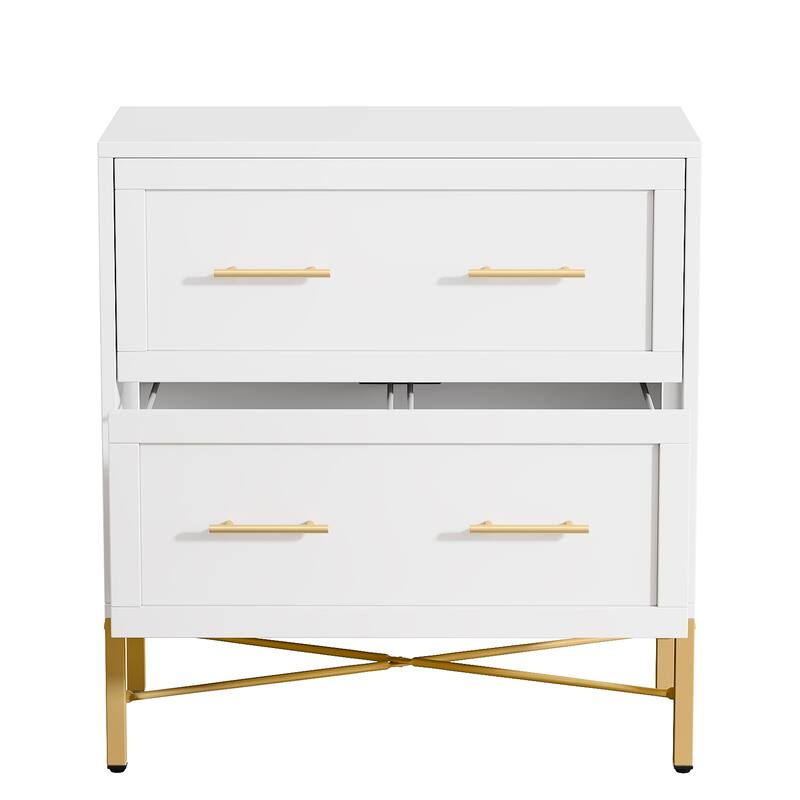31.49-Inches Modern White & Gold 2-Drawer Lateral File Cabinet, Wood Filing Storage Cabinet