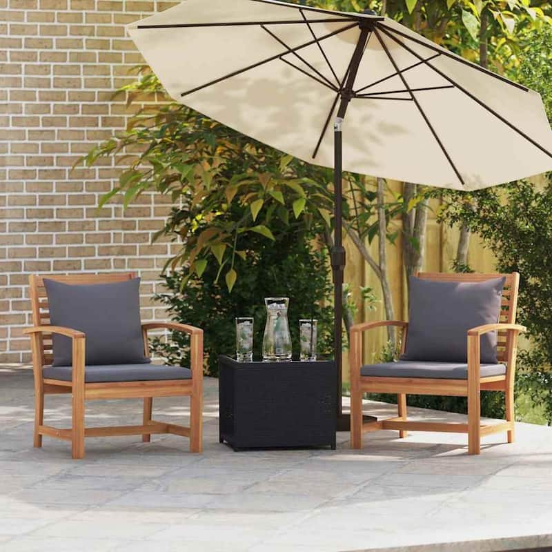 vidaXL Garden Chairs 2 pcs Natural 60 x 65 x 76.5 cm Solid teak wood - 23.6 x 25.6 x 30.1 inch - Natural and dark grey-2x chair
