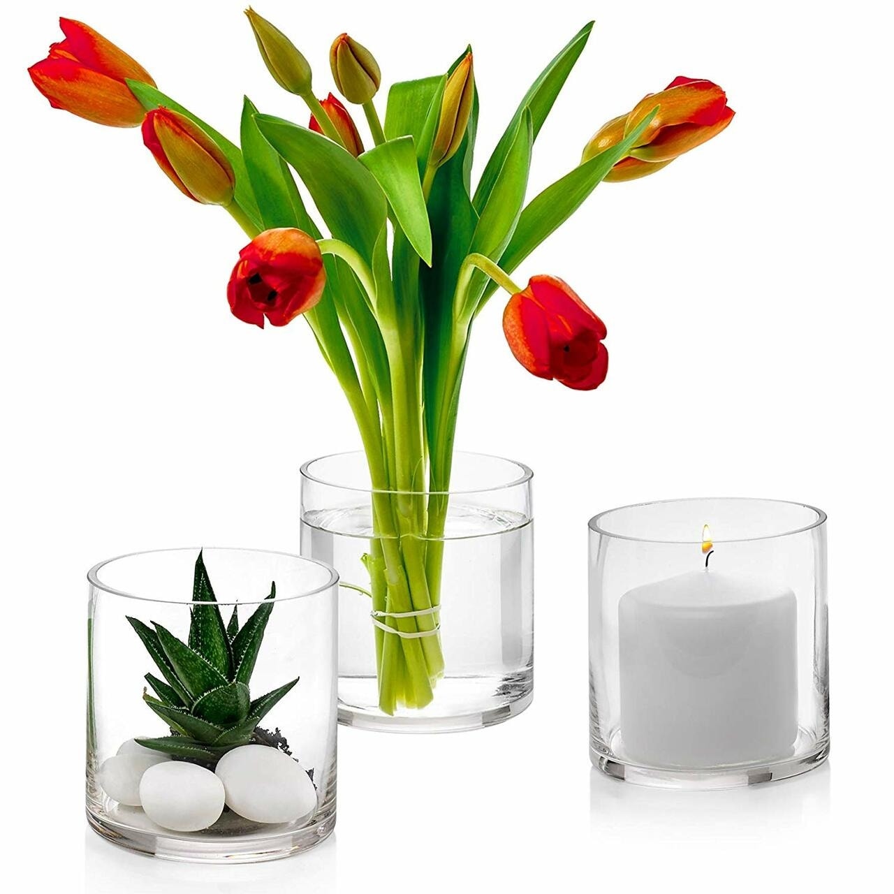 Enova Home Cylinder-Shaped Clear Glass Flower Vase – Elegant Home and Garden Decoration for Fresh or Artificial Flowers-image