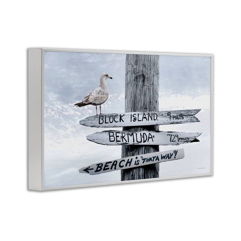 Stupell Vacation Beach Signs with Seagull Framed Giclee Art Design By Robin-Lee Viera